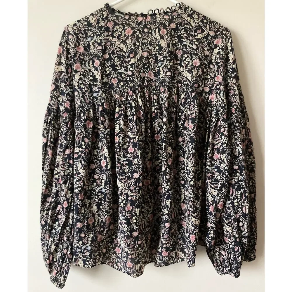 DOEN Thistle Top in Black Multi Floral Print M Boho - Picture 8 of 10